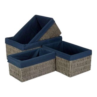 Red Hamper Set of 4 Paper Rope Storage Basket with Navy Blue Cotton Lining