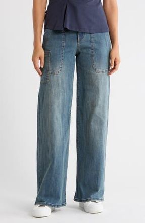 Democracy High Waist Porkchop Wide Leg Jeans in Mid Blue Artisanal at Nordstrom Rack, Size 14