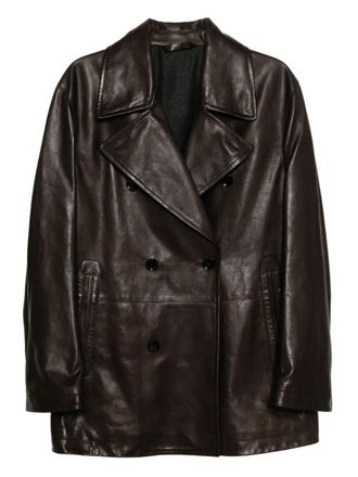 Brioni double-breasted leather jacket - men - Calf Leather/Wool - 50 - Brown