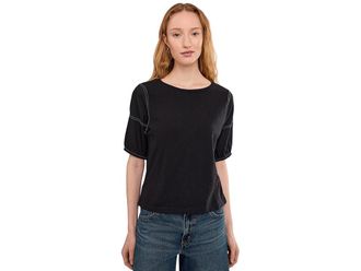 Nic+Zoe Petite Linen Sleeve Cotton T-Shirts Womens Clothing Black Onyx : PP