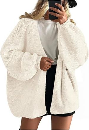 Generic Womens Oversized Open Front Chunky Knit Cardigan Sweaters Casual Long Lantern Sleeve Fall oversize cardigan for women (White,XXL)