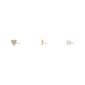 Fossil Womens Initials Gold-Tone Brass Stud Earring Set