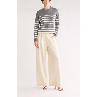 Nordstrom Rack Stripe Crewneck Sweater in Grey Dark Htr- Ivory T Stp at Nordstrom Rack, Size X-Large