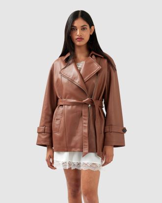 Belle & Bloom BFF Belted Leather Jacket
