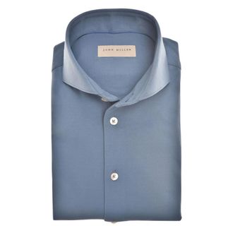 John Miller Slim Fit Hyperstretch Shirt - Heren - Zakelijke Overhemden - Blauw - S - Leer - Overhemden