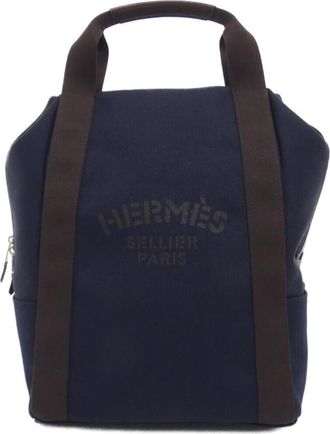 Herm&egrave;s Blue Feu Navy Canvas Backpack (Pre-Owned)