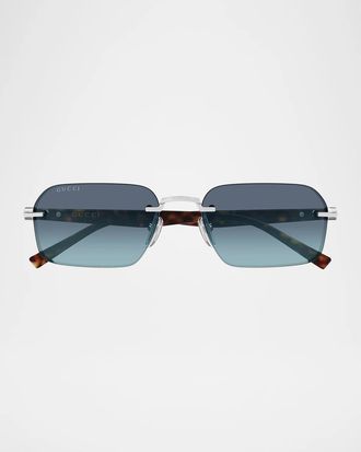 Gucci Men & apos;s GG2259S Special Rivets Rimless Metal & Recycled Acetate Rectangle Sunglasses