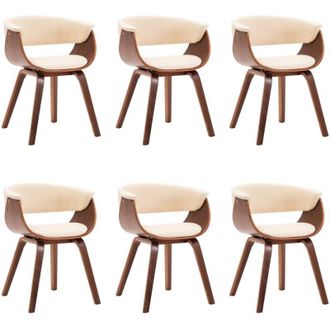vidaXL Vidaxl - Sillas De Comedor 6 Uds Madera Curvada Y Cuero Sint&eacute;tico Crema