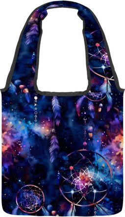Generic Galaxy Dream Catcher Pattern Reversible Canvas Shoulder Tote - Double-Sided Print, 12oz Cotton, 27cm Drop, Fold-Flat Bag for Travel, Shopping, Street 