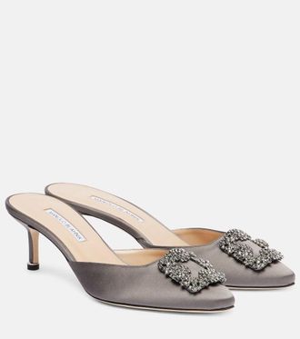 Manolo Blahnik Hangisimu embellished satin mules