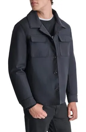 DKNY Water Resistant Shirt Jacket with Hooded Bib in Black at Nordstrom Rack, Size Xx-Large