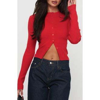 Princess Polly Suzu Rib Cardigan in Red at Nordstrom, Size 10