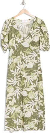 Renee C Floral Short Sleeve Empire Waist Midi Dress in Sage at Nordstrom Rack, Size 1 X