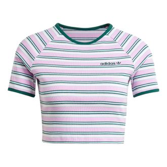 adidas (WMNS) adidas Asia Sizing 80s Rib Stripe Baby T-Shirt Pink White JC6168