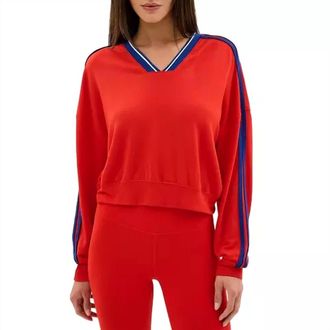 SPLITS59 Ellie Fleece V-Neck Sweatshirt In Red/cobalt