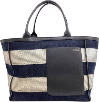 Valextra Navy White Canvas Tote Bag (Pre-Owned)
