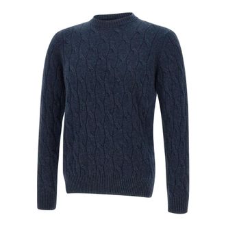 FILIPPO DE LAURENTIIS Blauwe Wol Kasjmier Trui Ronde Hals - Heren - Truien - Blauw - Maat: 3XL Wol