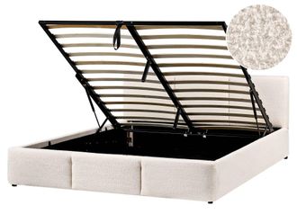 Beliani Cama matrimonial de tejido blanco 160x200
