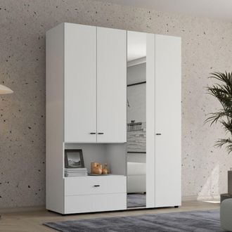 Dmora Armario Grande Omete, Ropero Dormitorio 4 Estantes, Un Caj&oacute;n, Barra Colgador, 155x208h Cm Blanco Mate