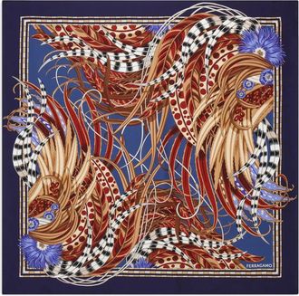 Ferragamo Rooster-print silk scarf - women - Silk - One Size - Blue