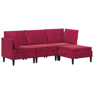 vidaXL Juego De Muebles De Sal&oacute;n Con Coj&iacute;n 4 Pcs Rojo Vino Terciopelo Vidaxl