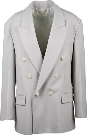 Victoria Beckham Double-Breasted Virgin Wool Jacket with Wide Belt Detail