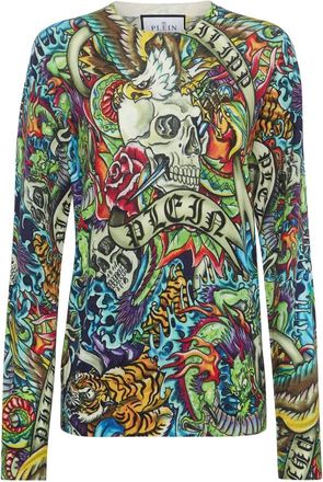 Philipp Plein Pullover Round Neck Tattoo - Dames - Cashmere truien - Veelkleurig - S - Kasjmier - Truien & Vesten
