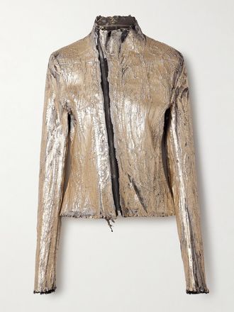 Rick Owens Giacca Biker In Misto Pelle Spalmata Gary - Oro