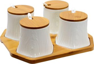 Elama Ceramic Spice, Jam and Salsa Jars with Wood Lids & Serving Spoons in White at Nordstrom