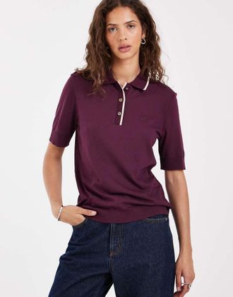 GANT Polo aderente bordeaux con bordi a contrasto-Rosso