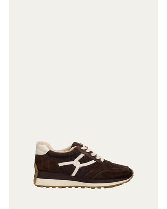 Veronica Beard Valentina Suede Shearling Retro Sneakers