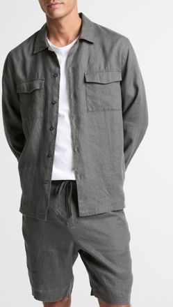 Vince Linen Garage Button-Up Shirt in Slate at Nordstrom, Size Xx-Large