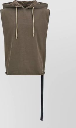 Rick Owens hooded sleeveless tunic top drawstring hem