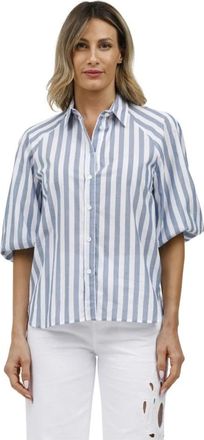 Caliban Gestreept Half Sleeve Shirt - Dames - Overhemden - Blauw - XL - Katoen - Overhemden
