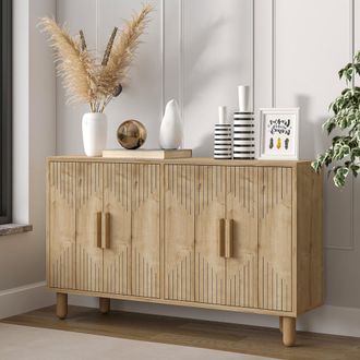Dmora Aparador Colzano, Alacena 2 Estantes, Puerta Batiente, 4 Puertas, 120x30x74h Cm Roble Marr&oacute;n