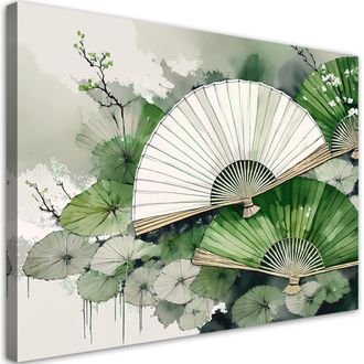 Artgeist Quadro Su Tela, Ventaglio Verde Giapponese - 120x80