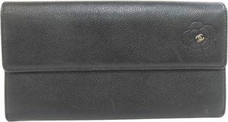 Chanel Black Leather Long Wallet (Bi-Fold) (Pre-Owned)