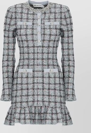 Self Portrait checked round-neck long-sleeve mini dress