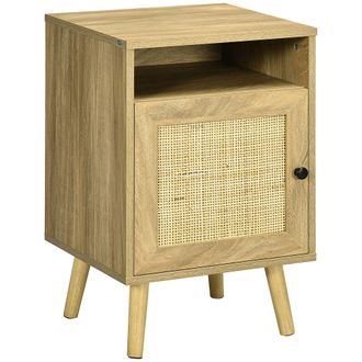 HOMCOM Mesita De Noche Con Puerta De Malla, Mesa De Centro Para Dormitorio O Sal&oacute;n, 39 X 35 X 60 Cm, Madera Natural