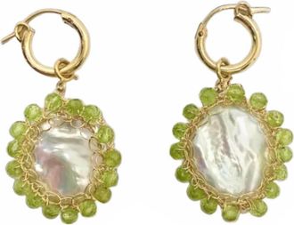 Carolina Wong Womens Peridot Mini Polka Baroque Pearl Hoop Earrings In Gold