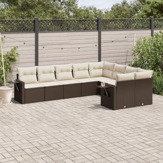 vidaXL Set De Sof&aacute;s De Jard&iacute;n 9 Pzas Y Cojines Rat&aacute;n Sint&eacute;tico Marr&oacute;n Vidaxl