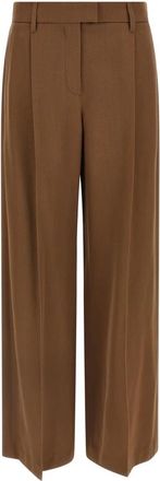 Brunello Cucinelli Monili Pliss&eacute; Wijde Broek - Dames - Wijde Broeken - Bruin - L - Wol - Broeken