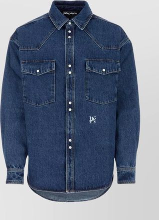 Palm Angels denim embroidered logo long-sleeve shirt