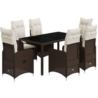 vidaXL Set De Mesa Y Sillas Jard&iacute;n 7 Pzas Con Cojines Rat&aacute;n Pe Marr&oacute;n Vidaxl