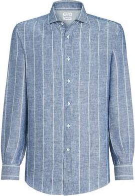 Brunello Cucinelli Striped twill shirt in Denim at Nordstrom, Size Xxx-Large Eu