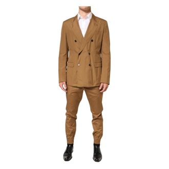 Dolce & Gabbana Double Breasted Suits, male, Brown, Size: XL Taormina Double-Breasted 2 Piece Suit