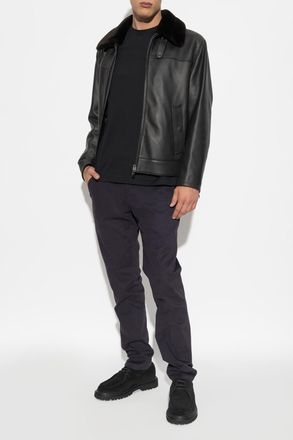 Brioni Leather Jacket With Fur Collar, Mens, Black
