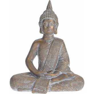 Progarden Statua decorativa in poli resina Buddha in meditazione per veranda e giardino -Anticato / Medium
