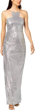 Adrianna Papell Sequin Cutaway Gown In Silver