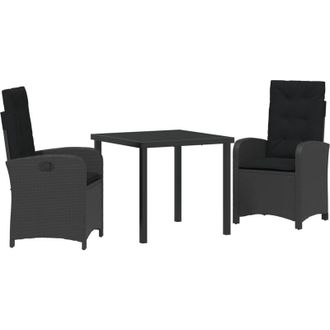 vidaXL Conjunto De Comedor De Jard&iacute;n 3 Pcs Negro Rat&aacute;n Sint&eacute;tico Vidaxl